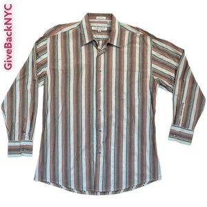 𝅺GEORGE Machado Zylos Platinum Dress Shirt Striped Size 16.5 34/35